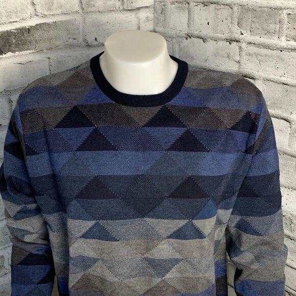 Vintage 90s Geometric Print Dad Office Grunge Corpcore Knit Crewneck Sweater - Picture 2 of 12